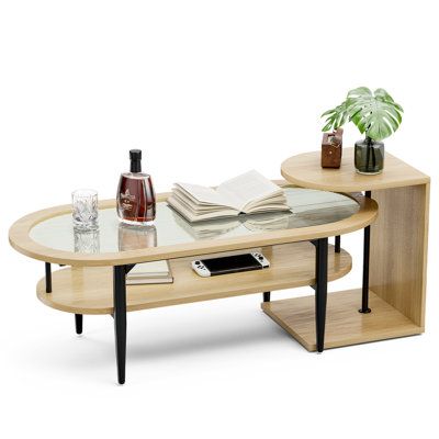 Scandinavian Wood and Glass Coffee Table