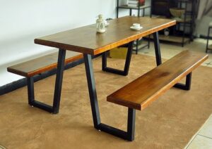 Industrial-Style Acacia Wood Dining Table