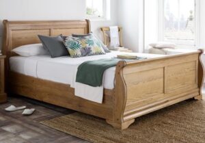 Oak Wood Sleigh Bed with Panel Details