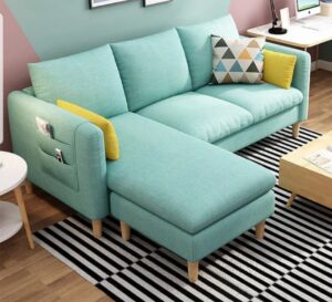 Scandinavian-Inspired L-Shaped Sofa with Wooden Accents