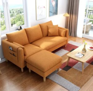 Scandinavian-Inspired L-Shaped Sofa with Wooden Accents