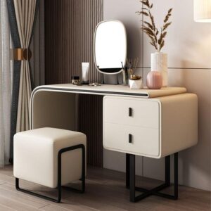 Upholstered Vanity Stool with Matching Table