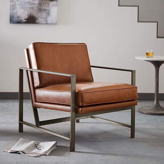 Industrial Leather and Metal Arm Chair