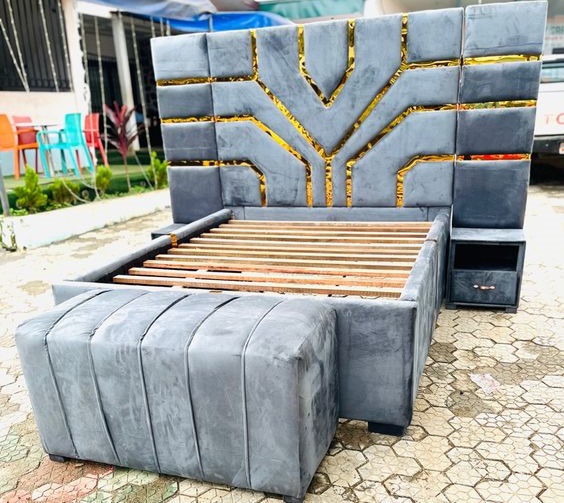 Wingback Upholstered Bed with Storage Bench