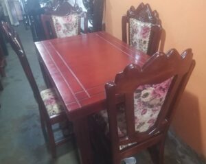 Compact Square Wooden Dining Table 4 Seater Uphlstered chairs
