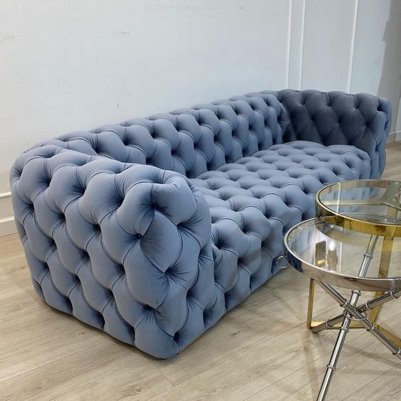Compact Two-Seater Fabric chesterfield Sofaset