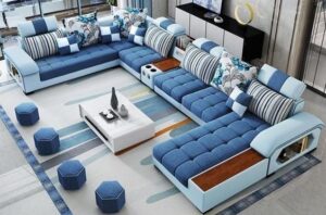 Wooden Accents U-Shaped Sofaset