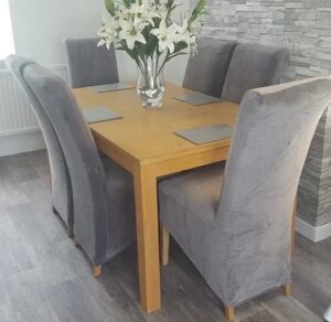 Rectangular Solid Wood Dining Table 6 seater Upholstered chairs