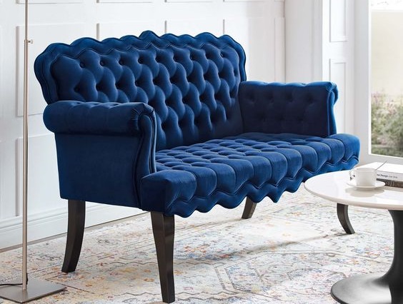 Linen Chesterfield Sofa Set with Tapered Legs