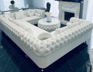 Velvet Upholstered U-Shaped Chesterfield