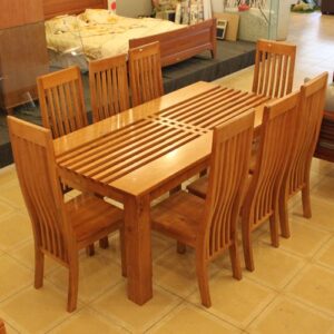 Compact Square Wooden Dining Table 8 Seater