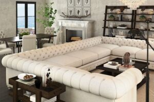 Velvet Upholstered U-Shaped Chesterfield