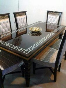 Modern Glass and Wood Round Dining Table