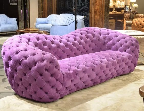 Compact Two-Seater Fabric chesterfield Sofaset