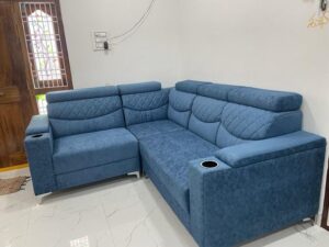 Plaid Pattern Upholstered L-Shaped Sectional