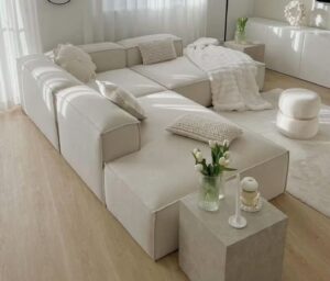 Plaid Pattern Upholstered L-Shaped Sectional
