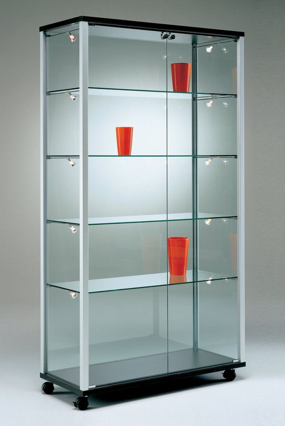 Illuminated Glass Showcase with Adjustable Shelves
