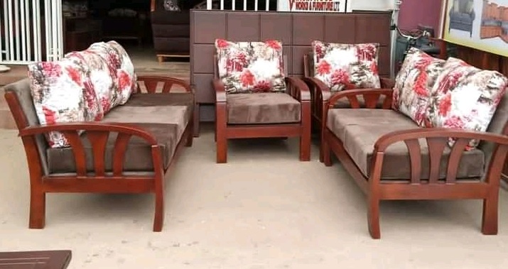 Budget Wooden Frame Sofaset with Patterned Cushions