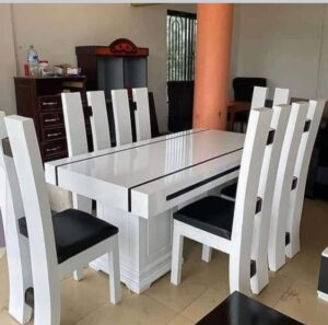 Modern High-Gloss White Dining Table 6 seater