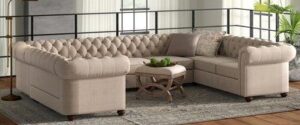 Fabric Upholstered U-Shaped Sectional with Throw Pillows