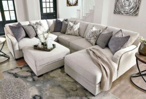 Linen Fabric U-Shaped Sectional with Ottoman