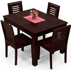Compact Square Wooden Dining Table 4 Seater Uphlstered chairs