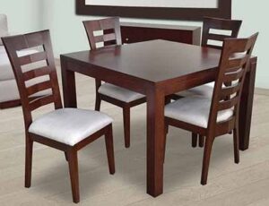 Compact Square Wooden Dining Table 4 Seater Uphlstered chairs