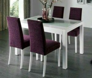 Compact Square Wooden Dining Table 4 Seater Uphlstered chairs