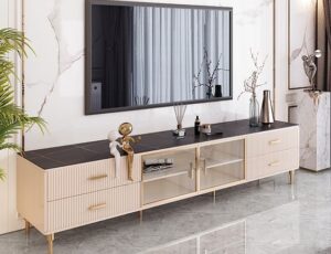 Classic Wooden TV Wall Unit with Glass Doors