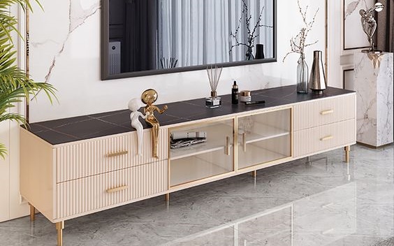 Elegant Marble TV Stand with Gold Accents