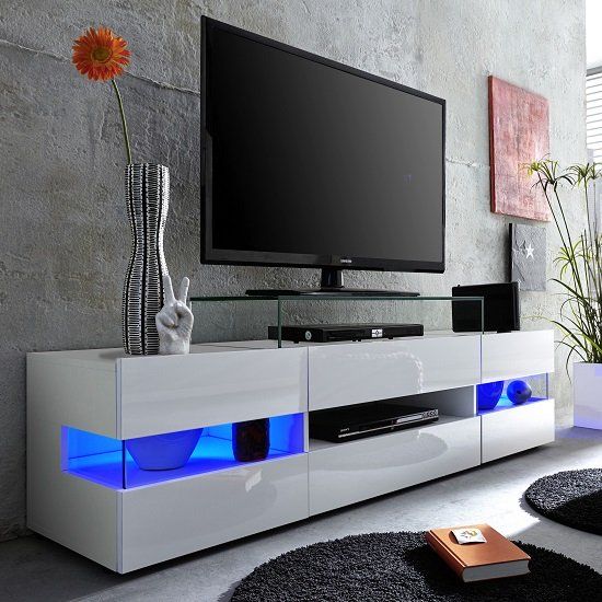 Sleek Glass TV Stand with Chrome Accents