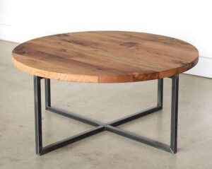 Round Wood and Metal Coffee Table