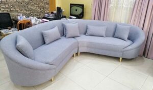 Curved Sofaset with Wooden Accents