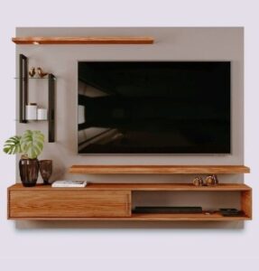 Contemporary Wall-Mounted TV Console with Floating Shelves