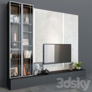 Classic Wooden TV Wall Unit with Glass Doors