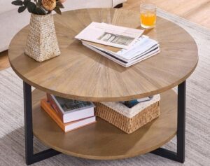 Round Wood and Metal Center Table
