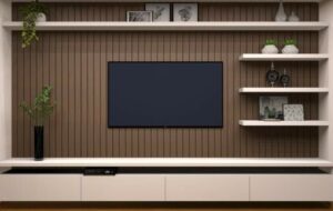 Sleek Wall-Mounted TV Panel with Floating Shelves
