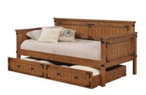 Rustic Wooden Daybed with Trundle and Storage: