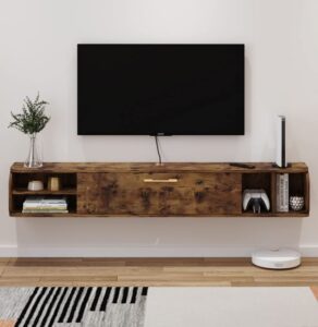 Rustic Floating TV Shelf with Cable Management: