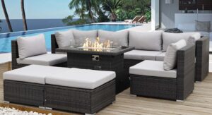 Rattan Patio Dining Set with Cushioned Chairs
