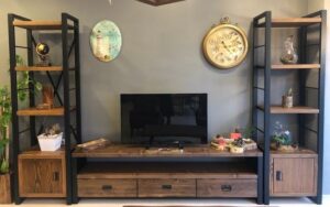 Industrial-Style Metal and Wood TV Stand