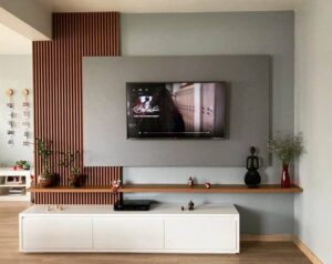 Contemporary Wall-Mounted TV Console with Floating Shelves
