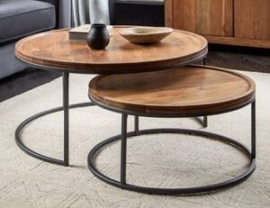Round Wood and Metal Center Table