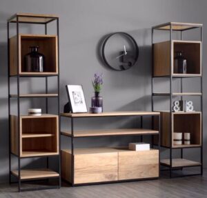 Industrial-Style Metal and Wood TV Stand