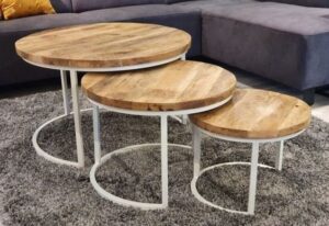 Round Wood and Metal Coffee Table