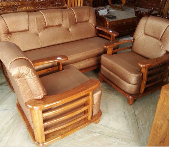 Artisanal Allure Wooden Sofa Set