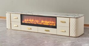 Modern TV Stand with Built-In Fireplace: