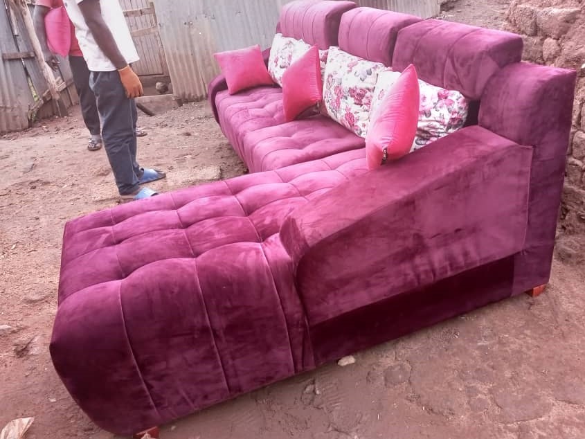 Tufted Velvet Chaise Sofa Set