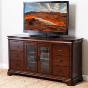 Traditional Wooden TV Console with Glass Doors