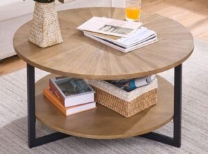 Round Wood and Metal Center Table